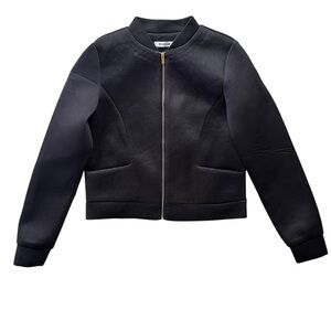 Triangel Women’s M Black Mesh Scuba Gold Zip Structured Bomber Jacket Streetwear